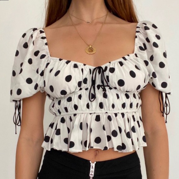 For Love & Lemons Mochi Summer Blouse in Ivory Dot - Picture 2 of 5